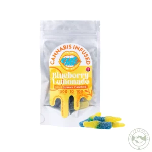 1000mg THC Blueberry Lemonade gummies and package