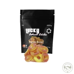 600mg THC Gummies - Screechy Peachys on a white background
