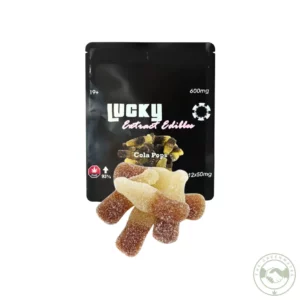 Lucky Cola Pops THC Gummies package on a white background