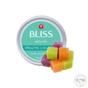 Bliss Gummies Party Mix 375mg THC on a white background.